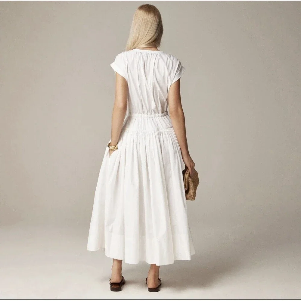 J. Crew White Midi Dress with Drawstring Waist - Picture 12 of 14